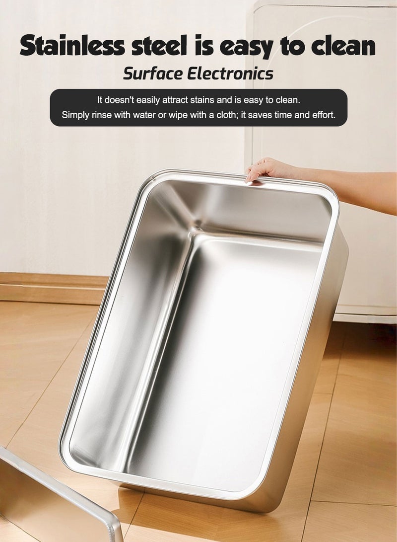 كيدل صندوق رمل قطط من الفولاذ المقاوم للصدأ مغلق للكبار مع ملعقة سهل التنظيف وسطح أملس غير لاصق - Image 5